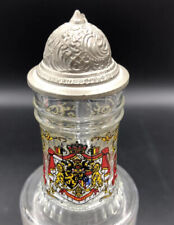 Belgium L'union Fait La Force Glass Beer Stein With Lid. Shot Glass picture