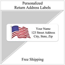 400 Personalized Return Address Labels Printed 1/2 x 1 3/4 Waving American Flag picture