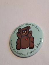 Scrubby Bear Likes Clean Hands Handwashing Prevents Infection Medical Pin Button picture