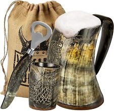 Viking Culture Ox Horn Mug, Shot Glass,and Bottle Opener (3 Pc. Set) 