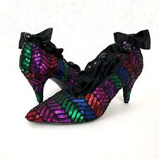 Upcycled decorative multi-colored sequined vintage high heels shelf sitters picture
