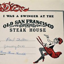 1981 Old San Francisco Steak House Restaurant Swinger Certificate Dallas Texas picture