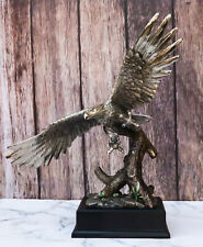 Electroplated Pewter Silver Bald Eagle With Open Wings Soaring Over Tree Statue picture