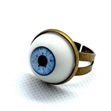 Realistic Adjustable Light Blue Eyeball Ring Steampunk, Halloween, Costume picture