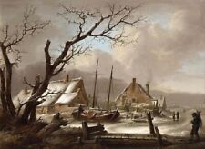 Art Oil painting Jan-Van-Os-Winter-Landscape snow morning cottage canvas picture