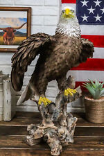 Realistic American Pride Patriotic Bald Eagle Perching On Wood Stock Statue 17
