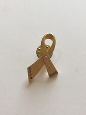 Avon Gold Tone Ribbon Pin With Pink Stones Breast Cancer Awareness  ^ picture