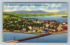 Newport VT-Vermont, The City, Lake Memphremagog, Aerial, Vintage Postcard picture