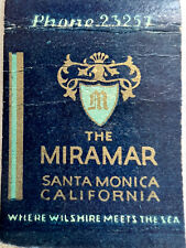 Miramar Hotel Matchbook Cover Santa Monica California Bunglaows Hollywood Stars picture