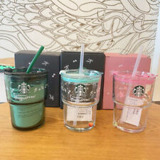 Starbucks Small Green 375ml Glass Straw Cup Milk Coffee Cup Tumbler Pink Sakura picture