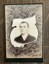 Antique Photo Cabinet Card Young Man Memorial Scroll Buzzed Hair Heising IL picture