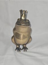 Vintage Charming  Brass Frog  Prince With Crown  Paperweight Decor 6x3 picture