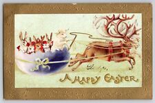 Fantasy Easter Lamb Reindeer Pulling Egg Sleigh of Rabbits 2005 Postcard 1909 picture