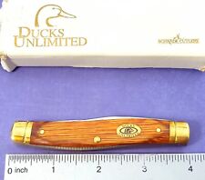Schrade Knife Made In USA Ducks Unlimited Bird Hook Muskrat Wood Handles picture