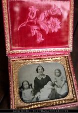 EMOTIONAL 1/4 Post Mortem Ambrotype - Beautiful Red Leather Book Style Case picture