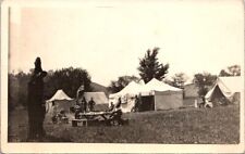 RPPC Postcard Large Group Campsite Tents American Flag Cuba New York       20545 picture