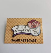 Adult Humor WTFing Through Life Lapel Pin Bite Me With A Cup of Ice Cream picture