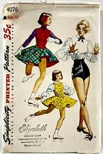 1952 Simplicity Sewing Pattern 4076 Girls Tap Dance Trunks Skate Dress 12 15517 picture