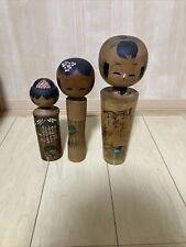 VINTAGE, OLD ASIANJAPANESE HANDMADE WOOD KOKESHI DOLL  x 3 picture