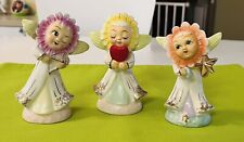 3 Vintage Japan Anthropomorphic Flower Face Girl Angel Figurines PY Style picture