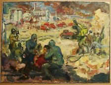 Ukrainian Soviet Oil Painting CHERNOBYL impressionism radiation shield 1986 rare picture