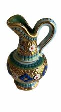 Vintage Bud Vase Mario Sambuco  Art Hand Painted w/Gold Blue Green Ceramic Italy picture