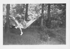 Vintage B&W Photo Beautiful Woman Sitting in Swing Trees Car in The Woods Forest picture