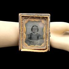 Antique Daguerreotype Young Girl 9th Plate Civil War Era 1850s 1860s Leather  picture