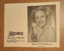 Vintage Alcohol Liquor Brewery Decor - Acme Beer Los Angeles - High IQ - 1946 AD picture