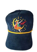Vtg Miller Girl in the Moon Hat Corduroy Rope Navy Blue Mens Snapback Beer USA picture
