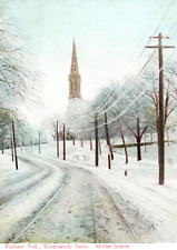 Greenwich Connecticut Putnam Avenue Winter Scene Postcard Vintage picture
