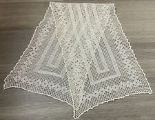 Vintage Dresser Scarf, Cotton, Hand Crocheted, Geometric Design, Off White picture