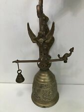 Vintage Brass Wall Mount Hanging Bell w/Winged Woman Figure, 16 1/2