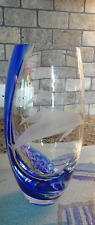 Caithness Scotland Lenox Blue Paradise Etched Dolphin Blown Art Glass VASE picture