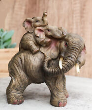 Small Wildlife Elephant Father And 2 Calves On Piggyback Playing Statue 5.25