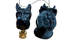  Black Scottish Terrier Scotty Dog Lamp Finial And Head Ornament 3 IN High VTG picture