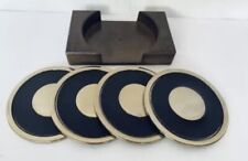 4 VTG Heavy Brass & Leather MCM Coaster Wooden Holder Spain G&D High Quality picture