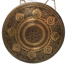 7 Metal Bronze Nepali Gong , Hand Beaten, Bent Edge with Astamangal and Om Mane picture