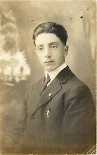 Young Man Teenager Boy in Dark Suit 1920s RPPC Postcard picture