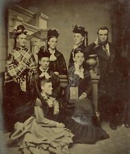 Victorian High Society Family, Fashion Dress, Hat, Shawl, Vintage Tintype Photo picture