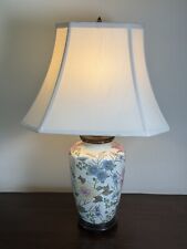 Vtg Chinoiserie Ceramic Lamp Floral Yellow Pink Blue Green Peony 27” Tall picture