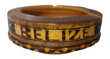 VINTAGE Belize Wooden Hand Carved Ashtray 3 Slots Tribal Mayan Pattern Varnished picture