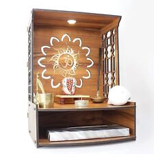 Handmade Wooden Pooja Stand with LED Spot Light for Office Temple Home Office picture