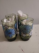 Mid century Libby Green Camillia Drinking Glasses Tumbler White Daisies Set (4) picture