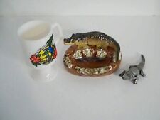 Florida 1960s  Souvenirs  Ashtray Milkglass Mug pewter Alligator Set 3 picture