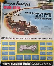Vtg Original WWII Poster Buy A Part For Our Jeep Willys Overland Motors 35x45”  picture