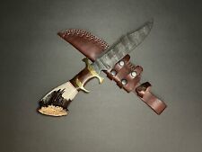 Custom Handmade 14” Damascus Steel Bowie Knife Stag Horn Style Leather Sheath picture