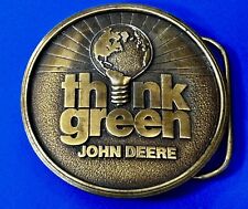 THINK GREEN - John Deere Farm Tractors Vintage Brass Tone Round Belt Buckle picture