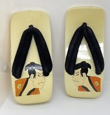 Wooden Vtg Japanese Toshusai Sharaku Kabuki Geta Shoes Sandals picture