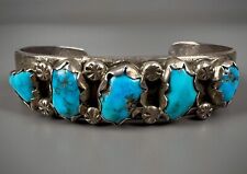 Vintage Navajo Cast Sterling Silver Morenci Turquoise Cuff Bracelet OLD picture